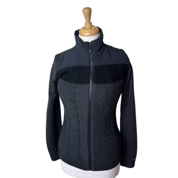 KJUS Mixed Media Cable Knit Zip Up Sweater Jacket 34/ XS  Black Gray - Picture 1 of 10